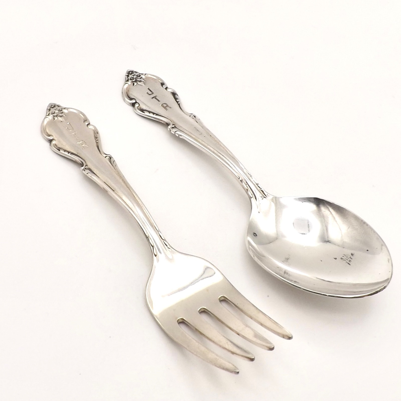 Antique Rogers Breton Rose Sterling Silver Baby Infant Spoon Fork Feeding Set