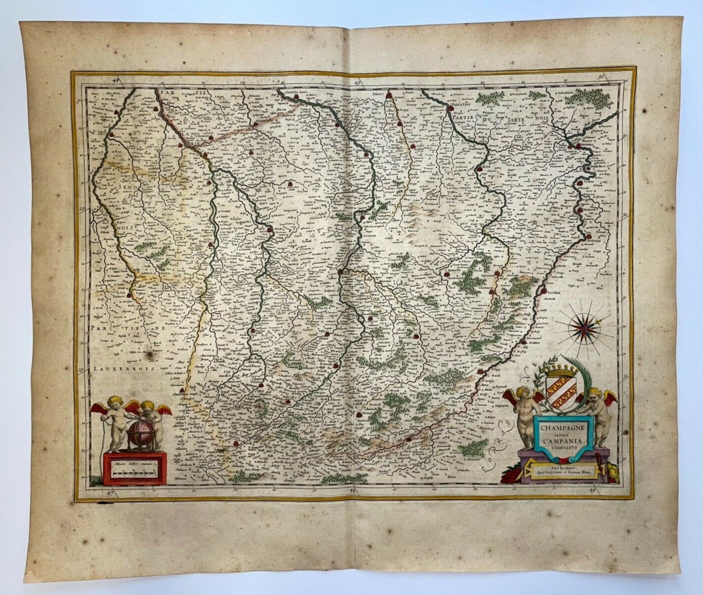 CHAMPAGNE FRANCE 1640 WILLEM BLAEU NICE LARGE ANTIQUE ENGRAVED MAP 17TH CENTURY
