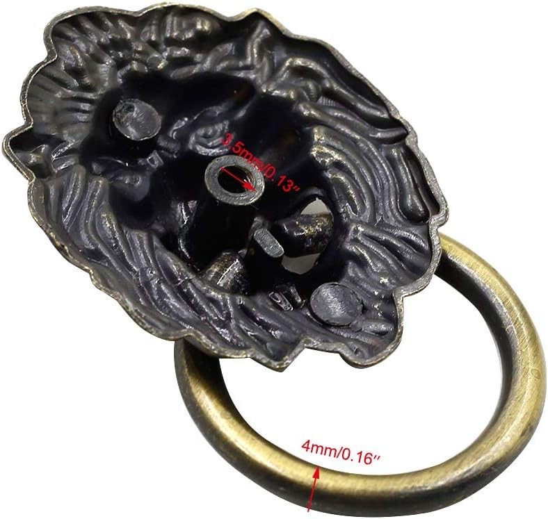 12 Pcs Lion Head Knobs Pull, Antique Bronze Ring Pull Handles for Dresser Drawer