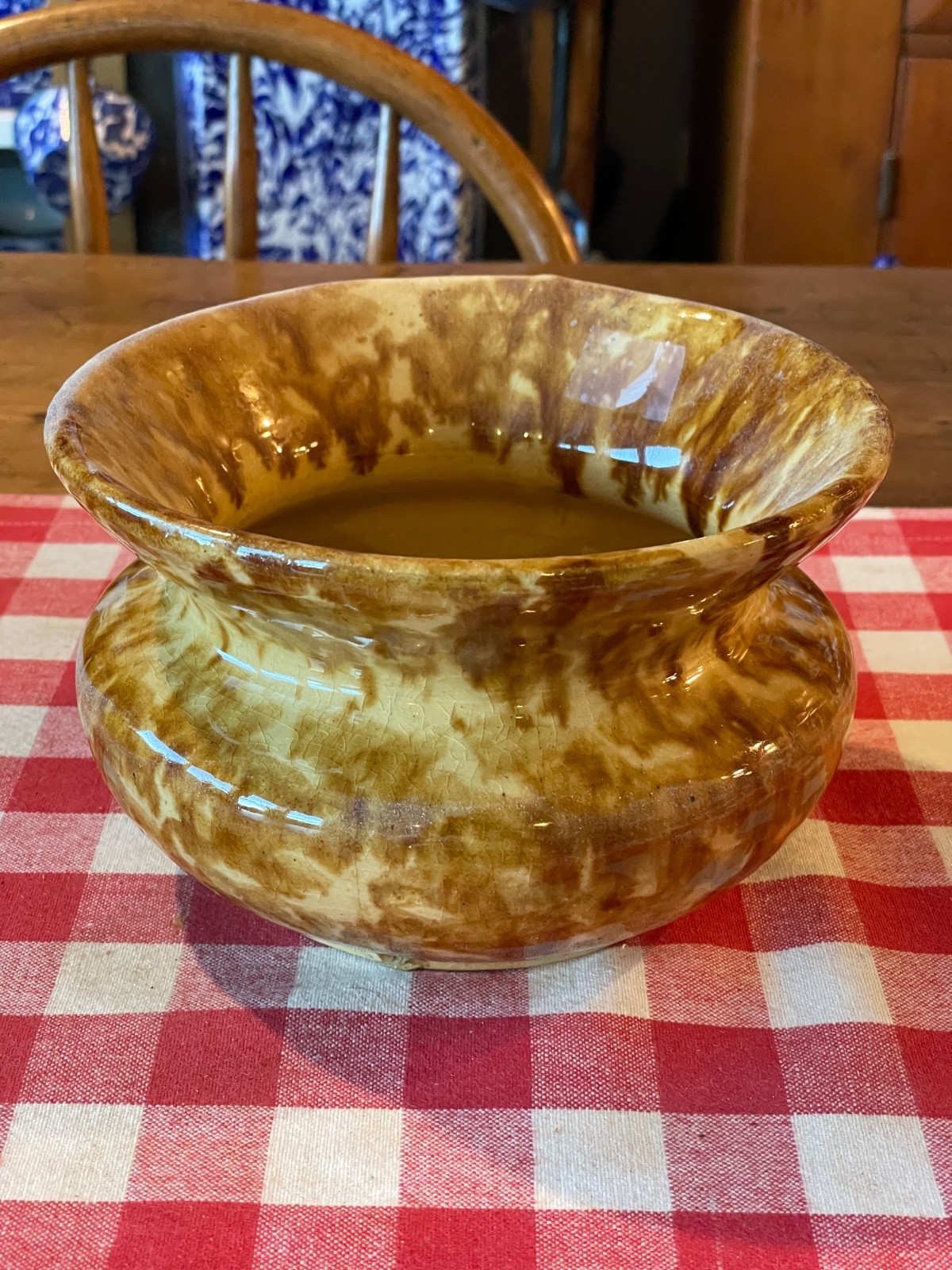 Antique Yellow Ware Sponged Spittoon