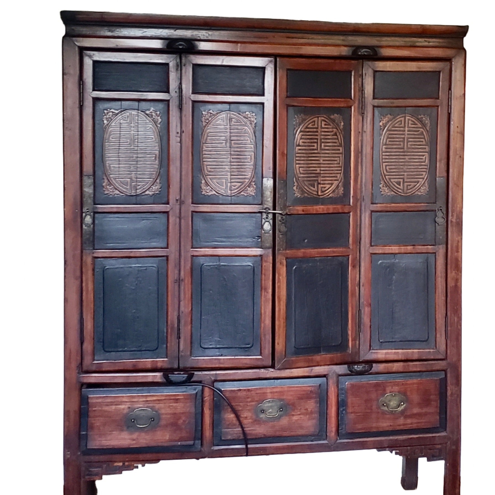 Antique Chinese Qing Dynasty c1800’s Yumu Elm Armoire Wardrobe 52″W x 71″H