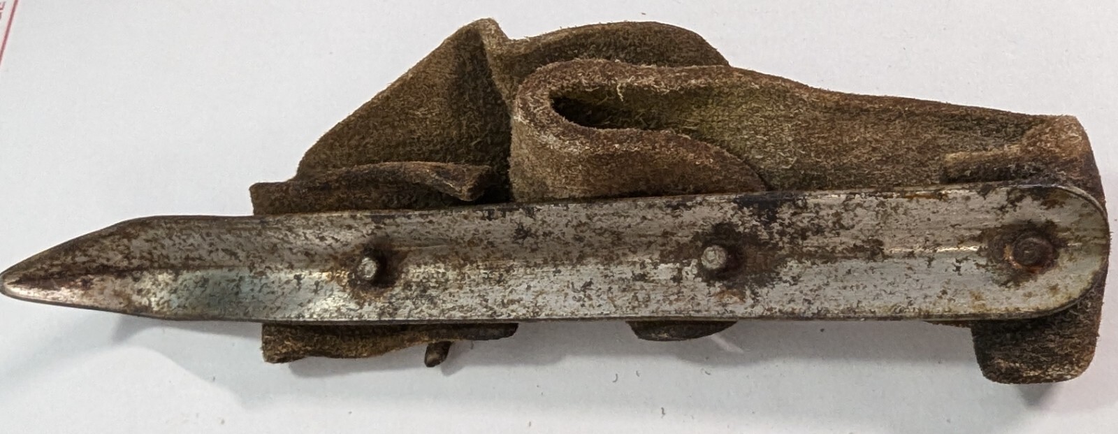 Antique Primitive Corn Husker Shucker Hand Farm Tool Metal Leather Vintage Tool