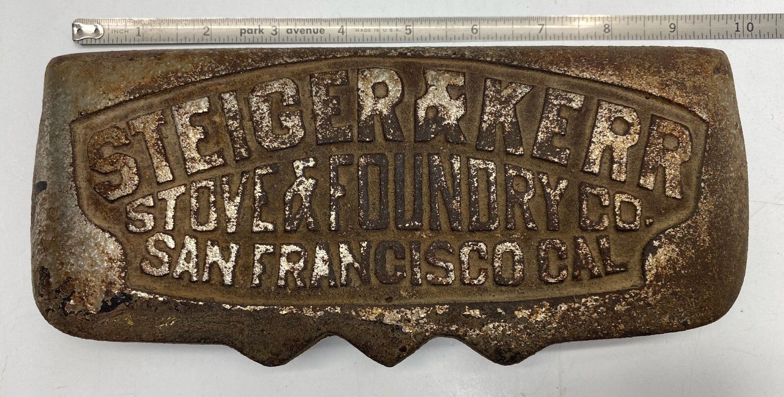 Antique STEIGER & KERR STOVE Co. SAN FRANCISCO Emblem Badge Sign Cast Iron