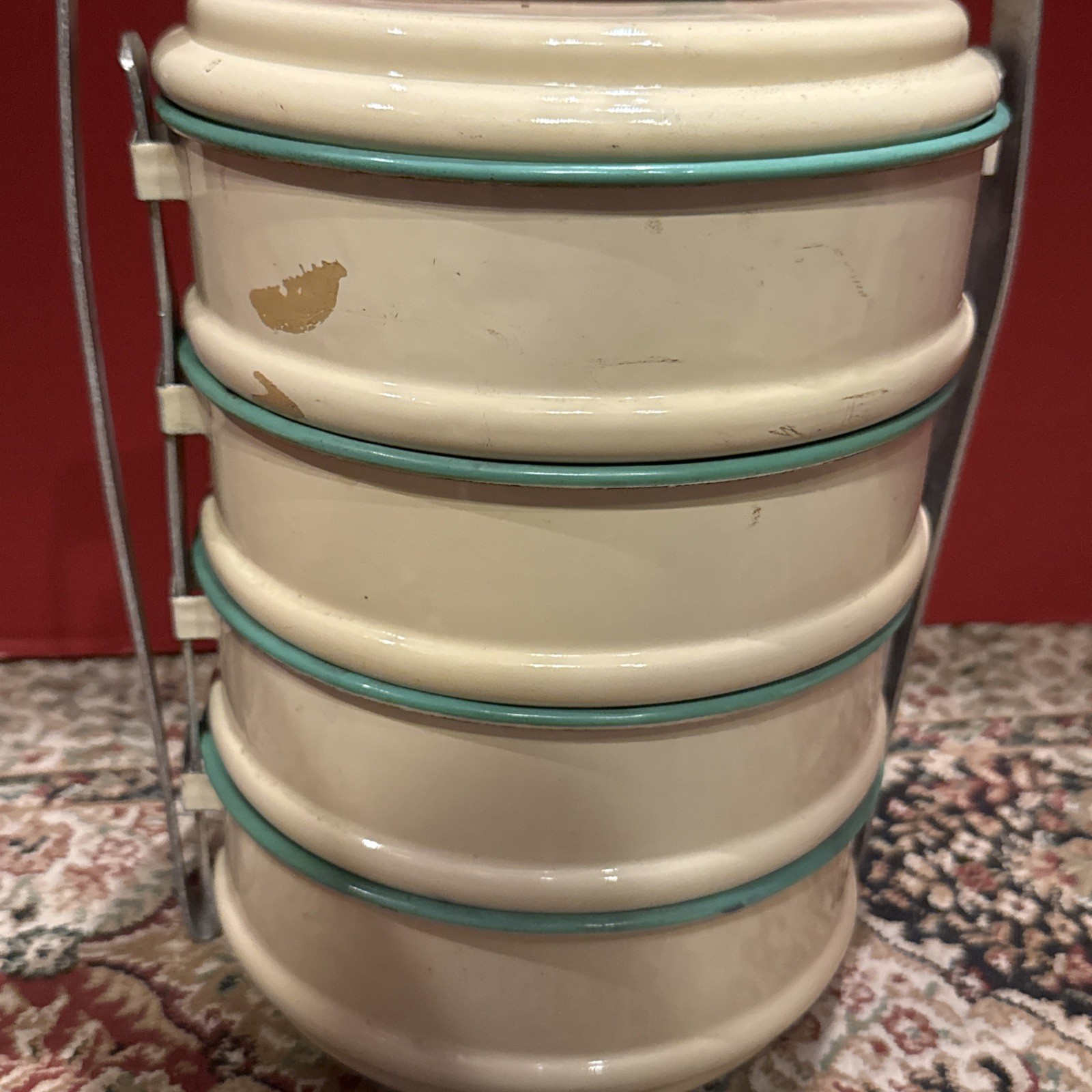 Enamel Sweden Old Vintage Tiffin Food Meal Packaging Box 4 Containers