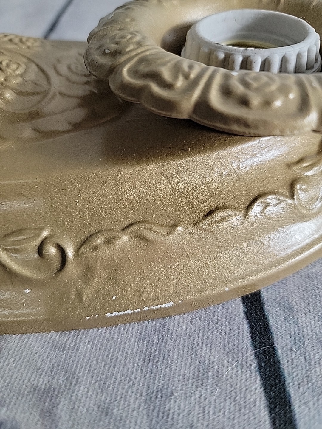 Antique Partially Restored 2 Bulb Flush Mount Metal Embossed Light Fixture