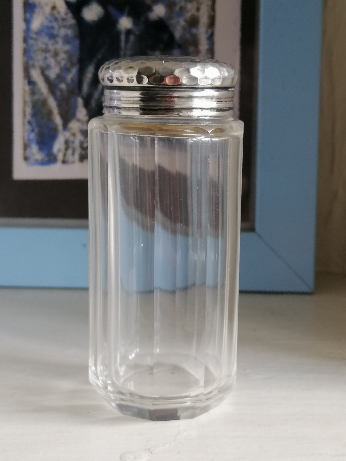 Silver and Glass Vanity Dressing Table Jar , London 1909 .