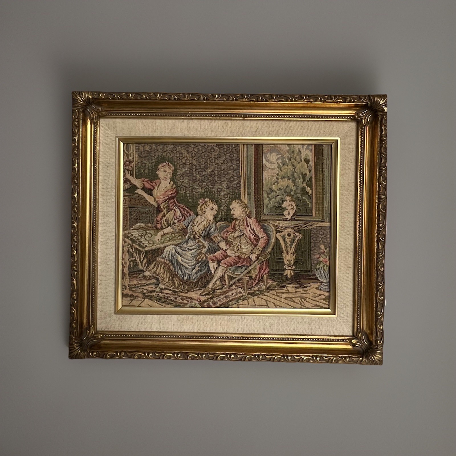 Vintage Victorian Tapestry Gold Framed 12”x 14”
