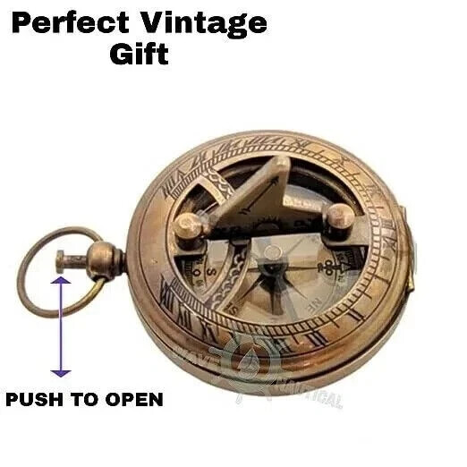 Nautical Antique Handmade Brass Mini Sundial Compass Collectible