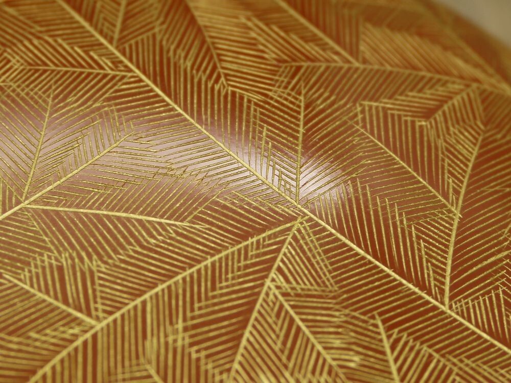 Japan WAJIMA Lacquer Wooden Natsume Adorned w/ Strength & Renewal in Chinkin D23