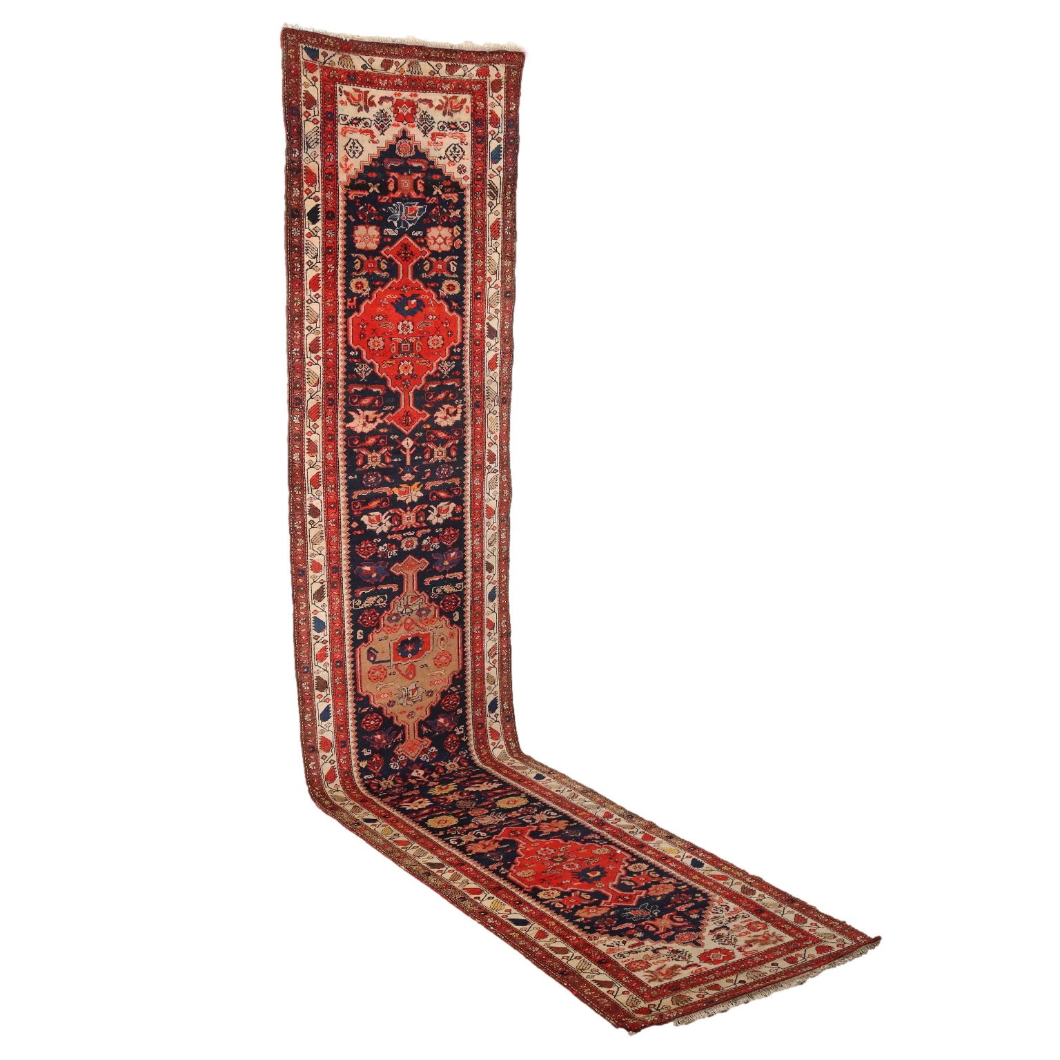 Antique Asian Carpet Cotton Wool Heavy Knot 201 x 39 In Original