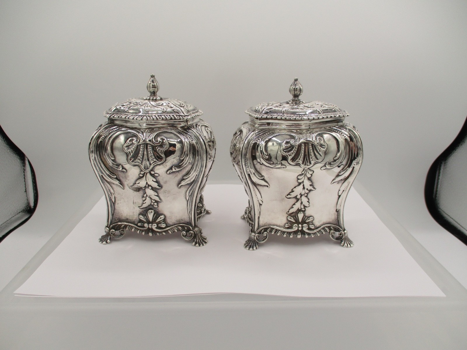 2 sterling Bombe’ George III tea caddies circa 1760’s fine antique condition