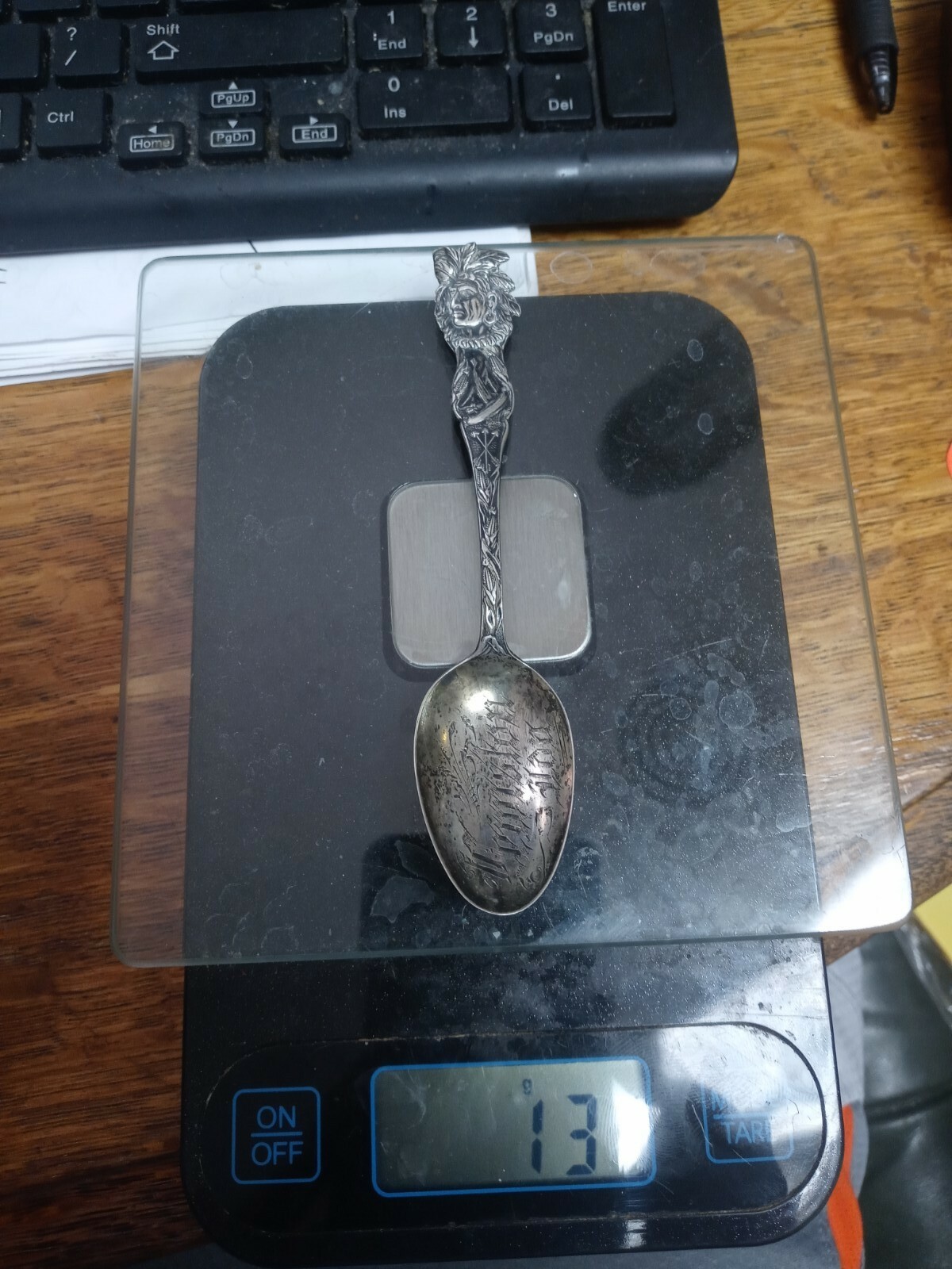 Sterling Silver INDIAN Figure Souvenir Spoon 5 1/8 inches with 13 grams