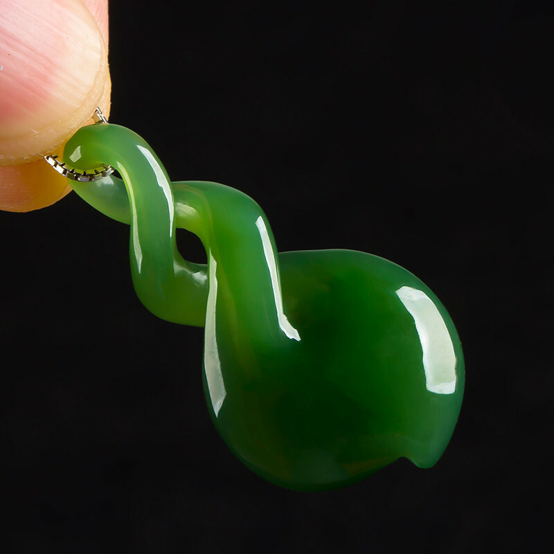 Chinese Natural Bright Green Jade Nephrite Hand-Carved Spiral Jade Pendant