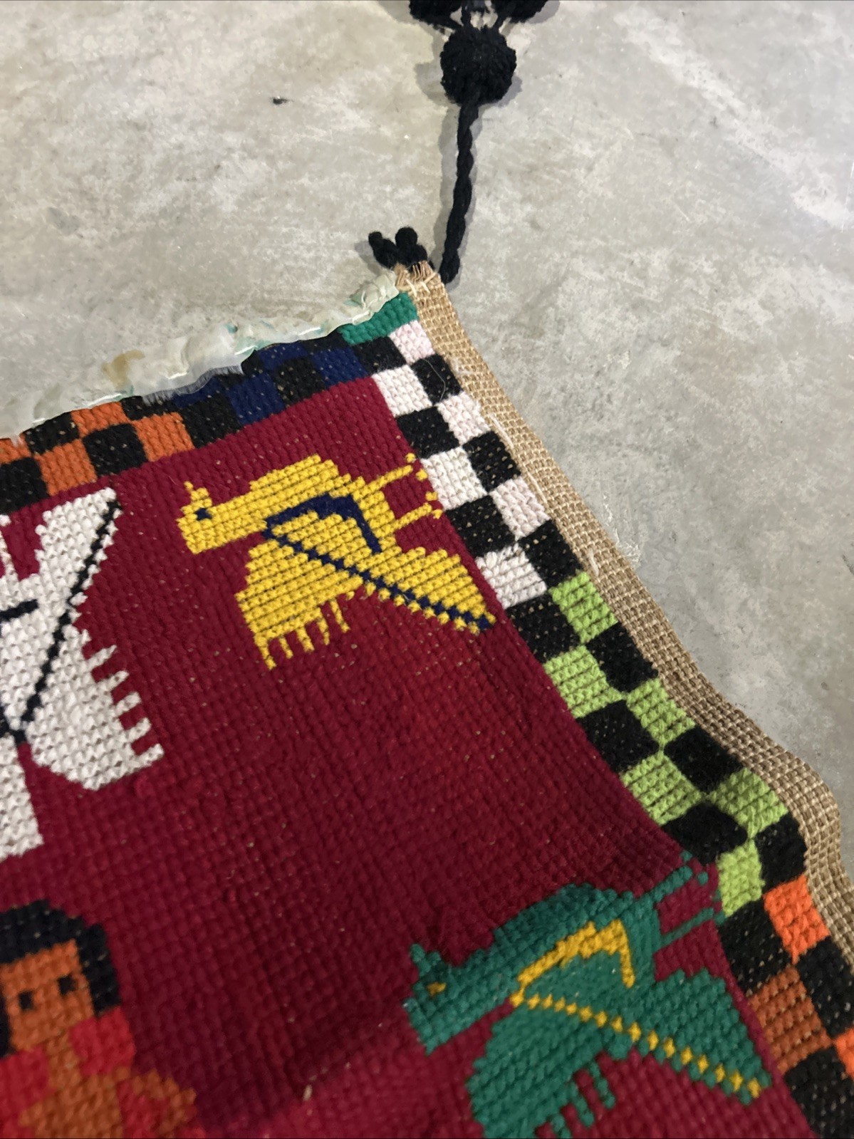 Handwoven Tapestry Folk Art Wall Hanging wool vintage 70s Mid Century COLORFUL