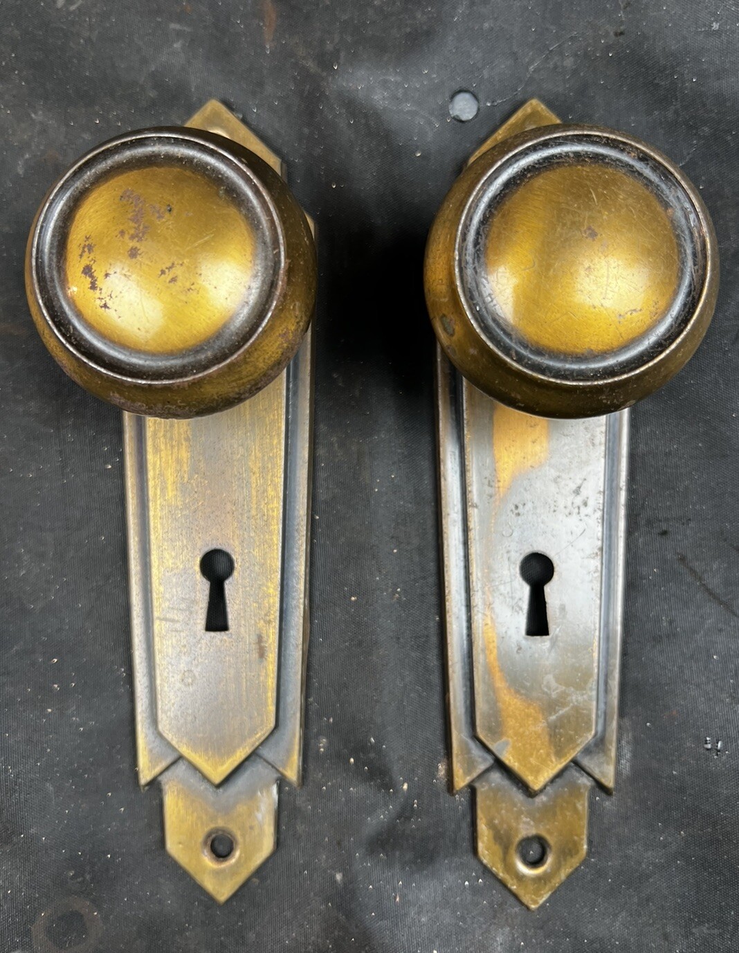 Art Deco Corbin Miami Pattern B Design Passage Set Knobs, Plates, Mortise