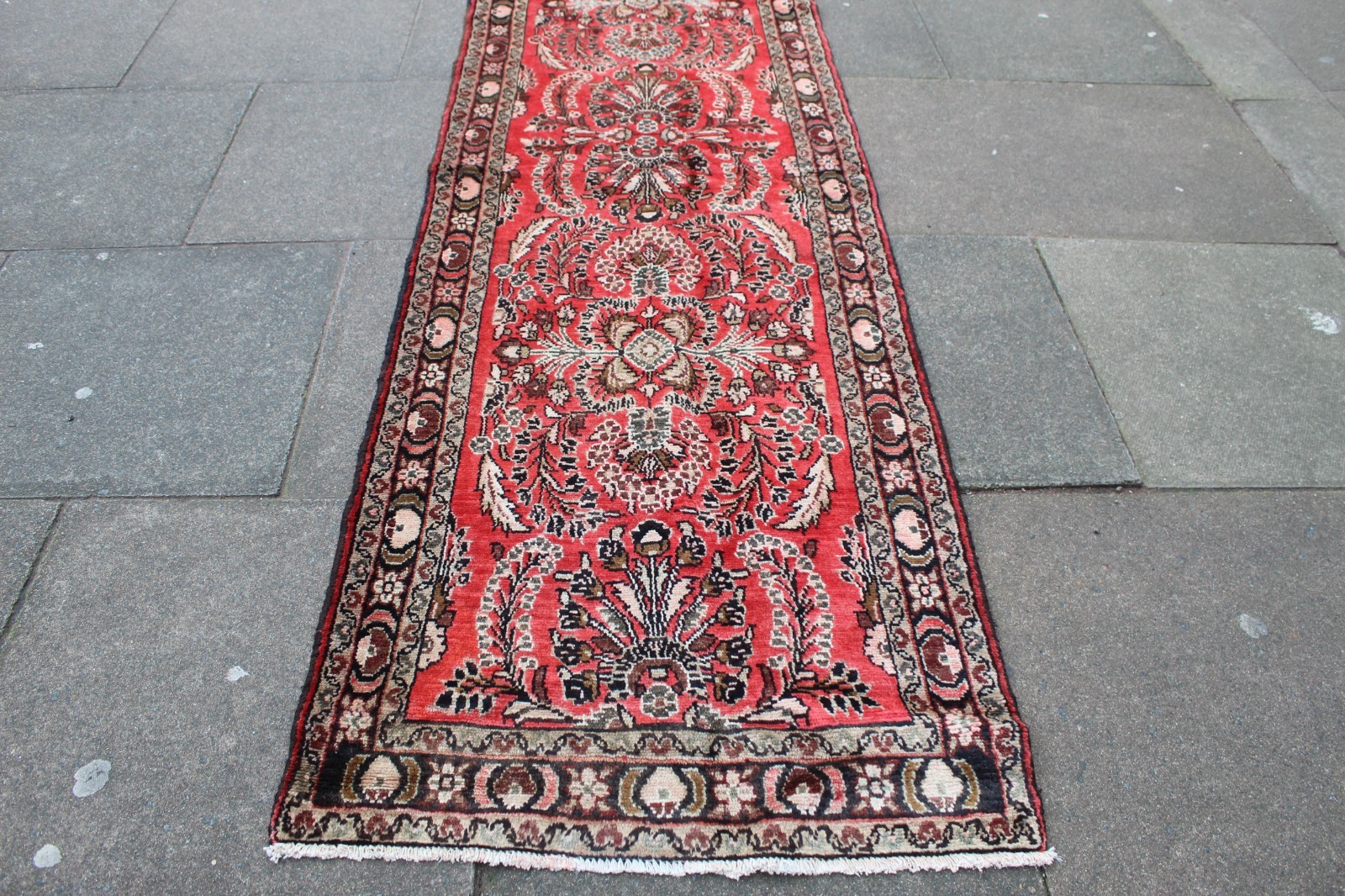 Vintage Hand Made Traditional Oriental Wool Red Narrow Long Runner 407x80cm