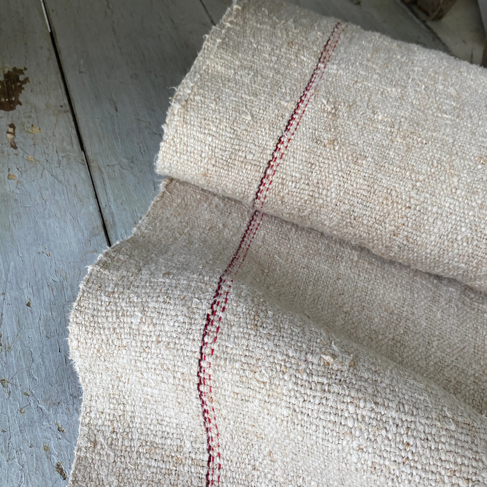 Nubby fabric hand woven homespun hemp Grainsack linen organic natural material
