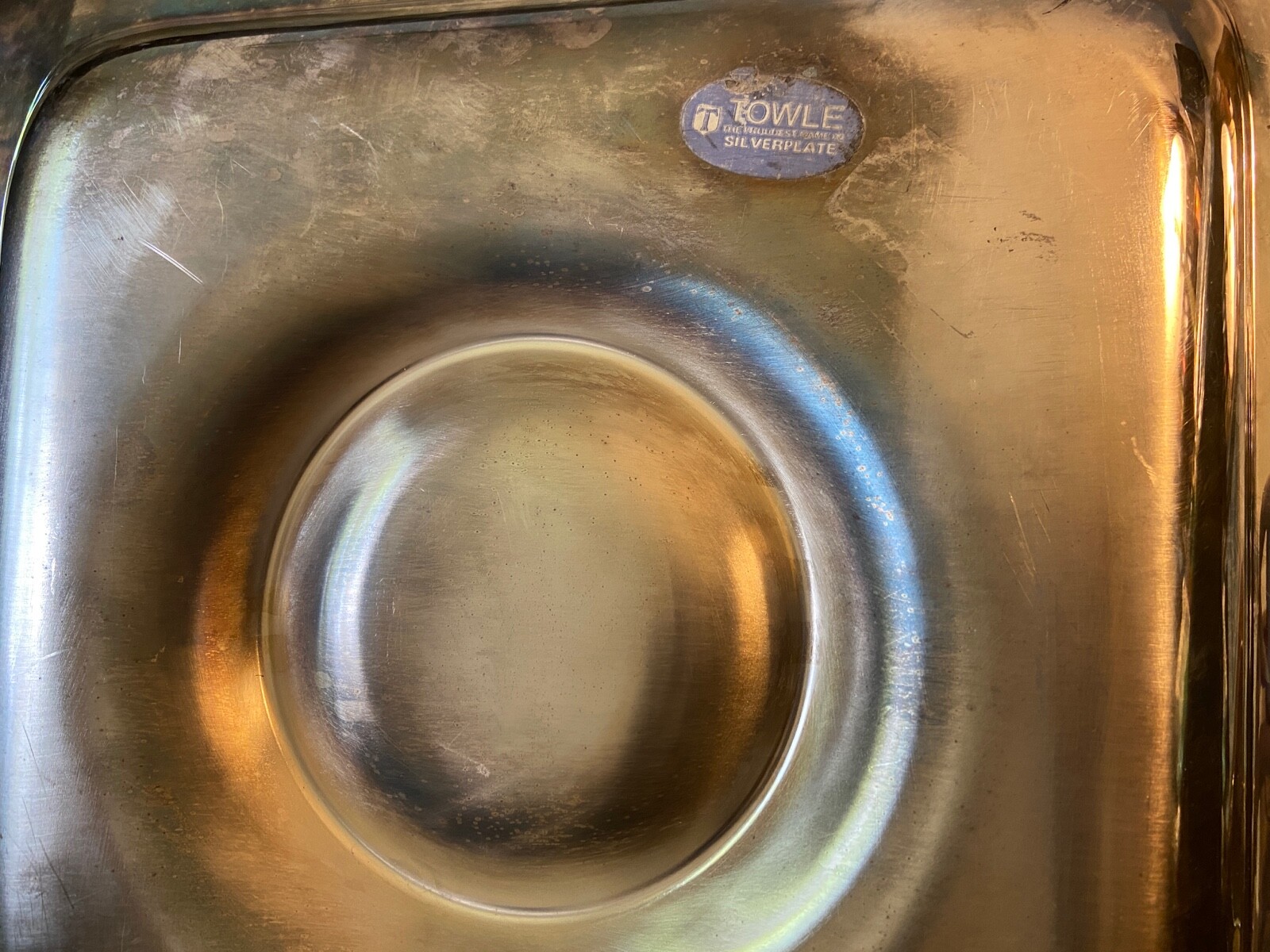 Towle Silverplate MCM Rococo 14″ Square Tray with Center Well