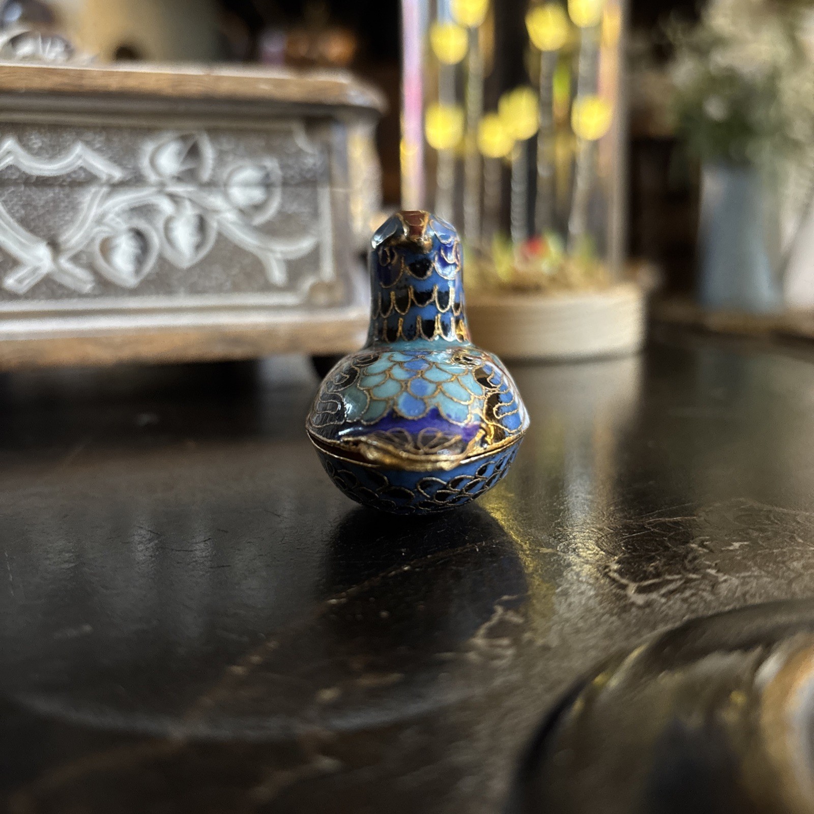 Chinese Cloisonne Blue Red And Gold Coloured Bird Trinket – Collectible Vintage