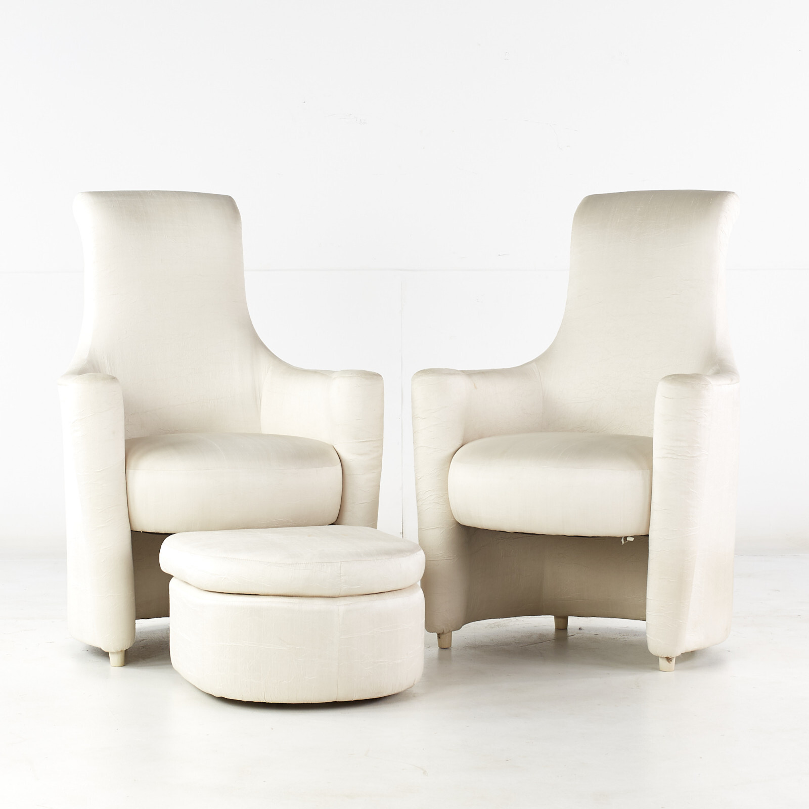 Weiman Mid Century High Back Occasional Lounge Chairs with Ottoman – Pair