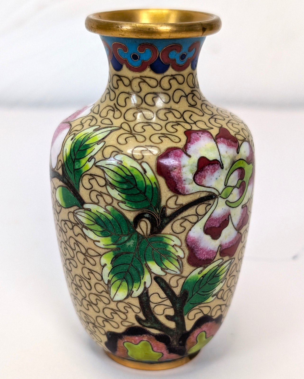Vintage Floral Cloisonne Bud Vase Multicolour Enamel Oriental Decor Small 10cm T