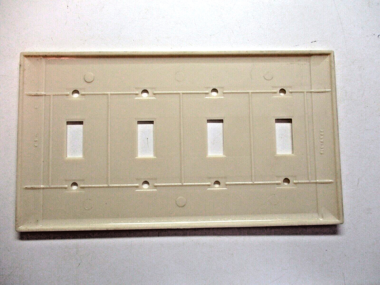 Reliance Beige 4-Gang Bakelite Deco Ribbed Lines Switch Wall Plate Cover MCM Vtg