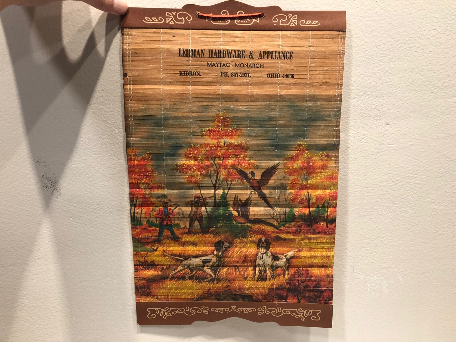 Vintage LEHMAN HARDWARE & APPLIANCE Kidron Oh HUNT SCENE Dogs Pheasant MAYTAG