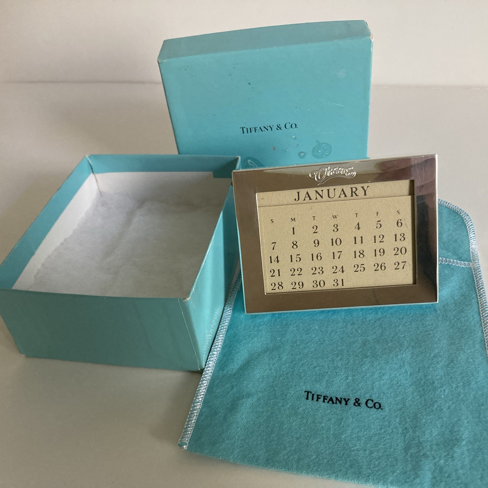 Tiffany & Co. Sterling Silver “Cheers” Television Show Desk Calendar and Frame