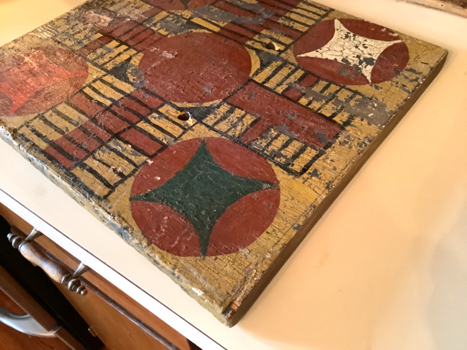 Antique Multicolored Polychrome Parcheesi Wooden Game Board