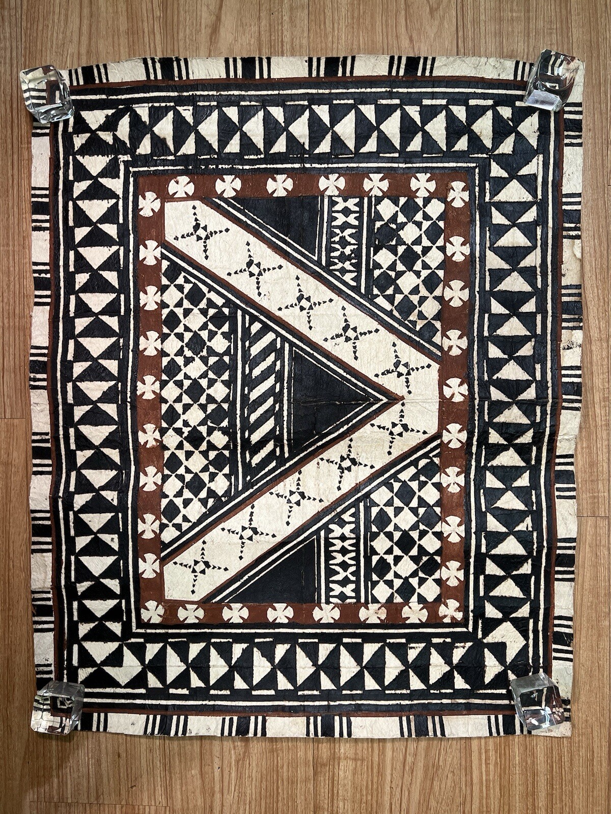 Pacific Islands Samoa Tuvalu Polychrome Bark cloth Floor Mat 20th C small #3