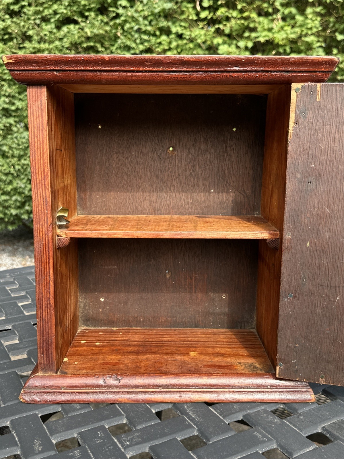 PRIMITIVE ANTIQUE WOODEN CABINET CUPBOARD 2 SHELF NORTHERN CARVED PANEL DOOR