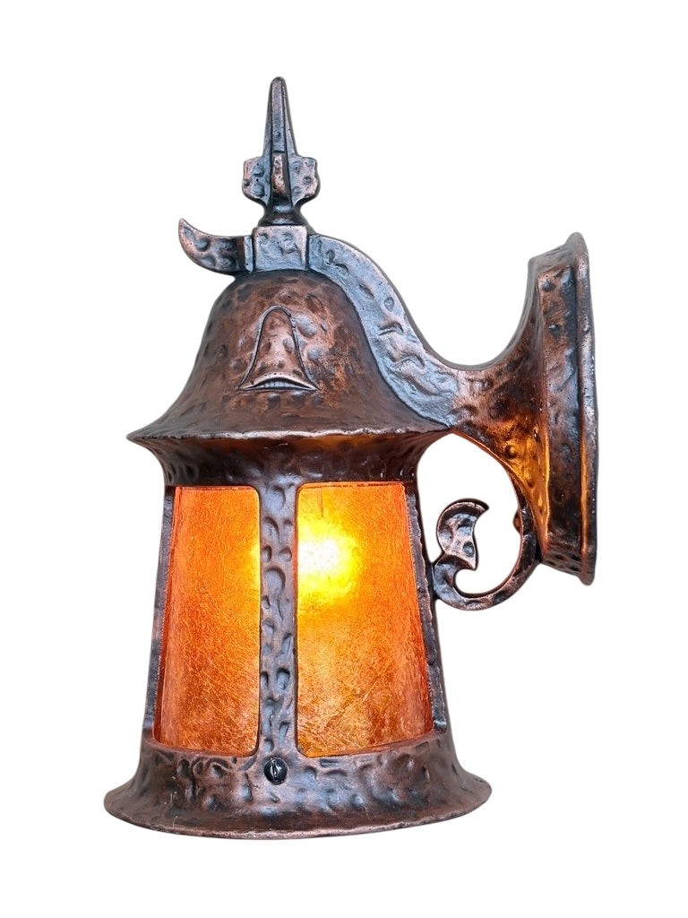 Restored 1920s Storybook Porch Light in Antique Copper Finish with Orange Mica