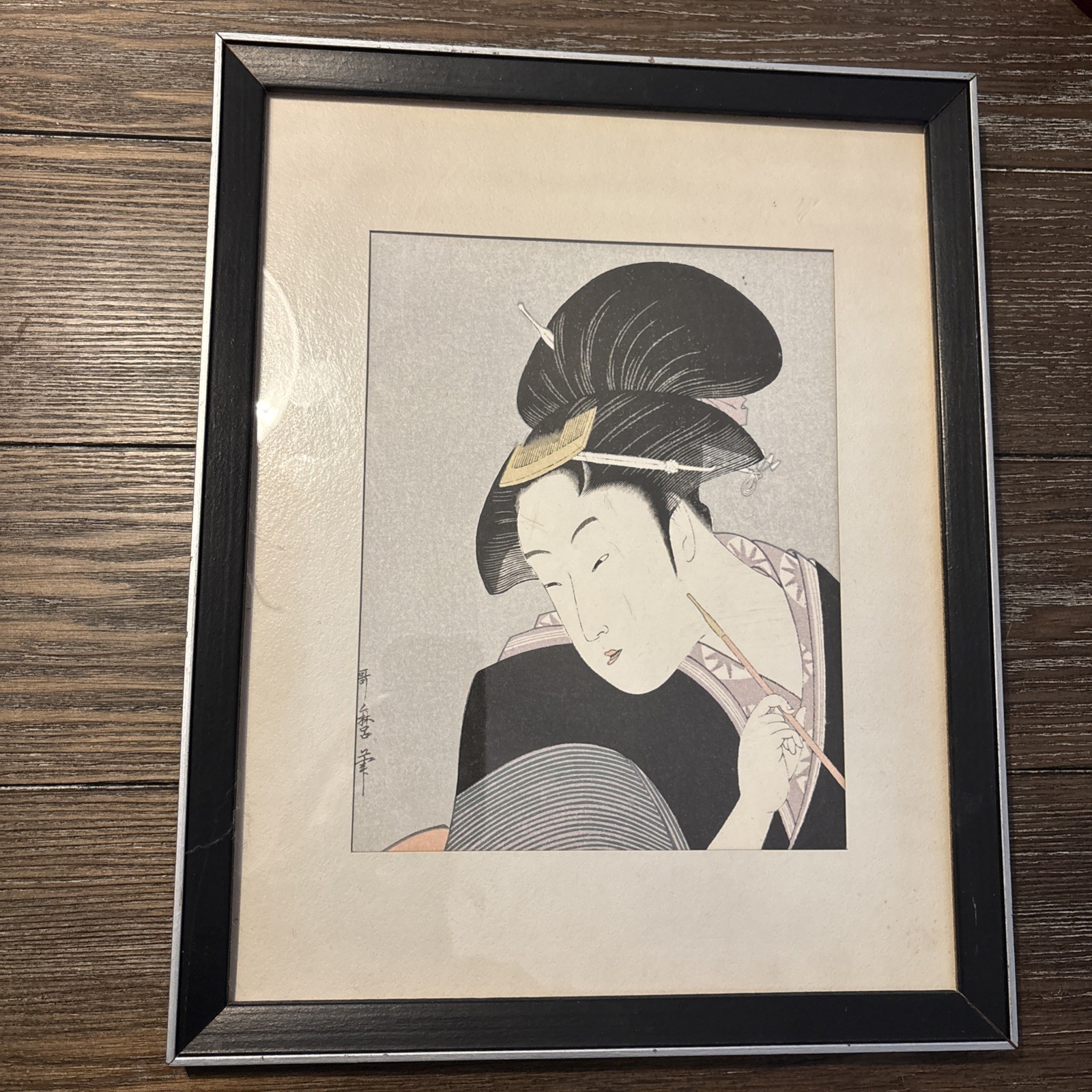 VTG Framed Japanese Print Kitagawa Utamaro Geisha Hidden Love Ukiyo-e 12” X 15”