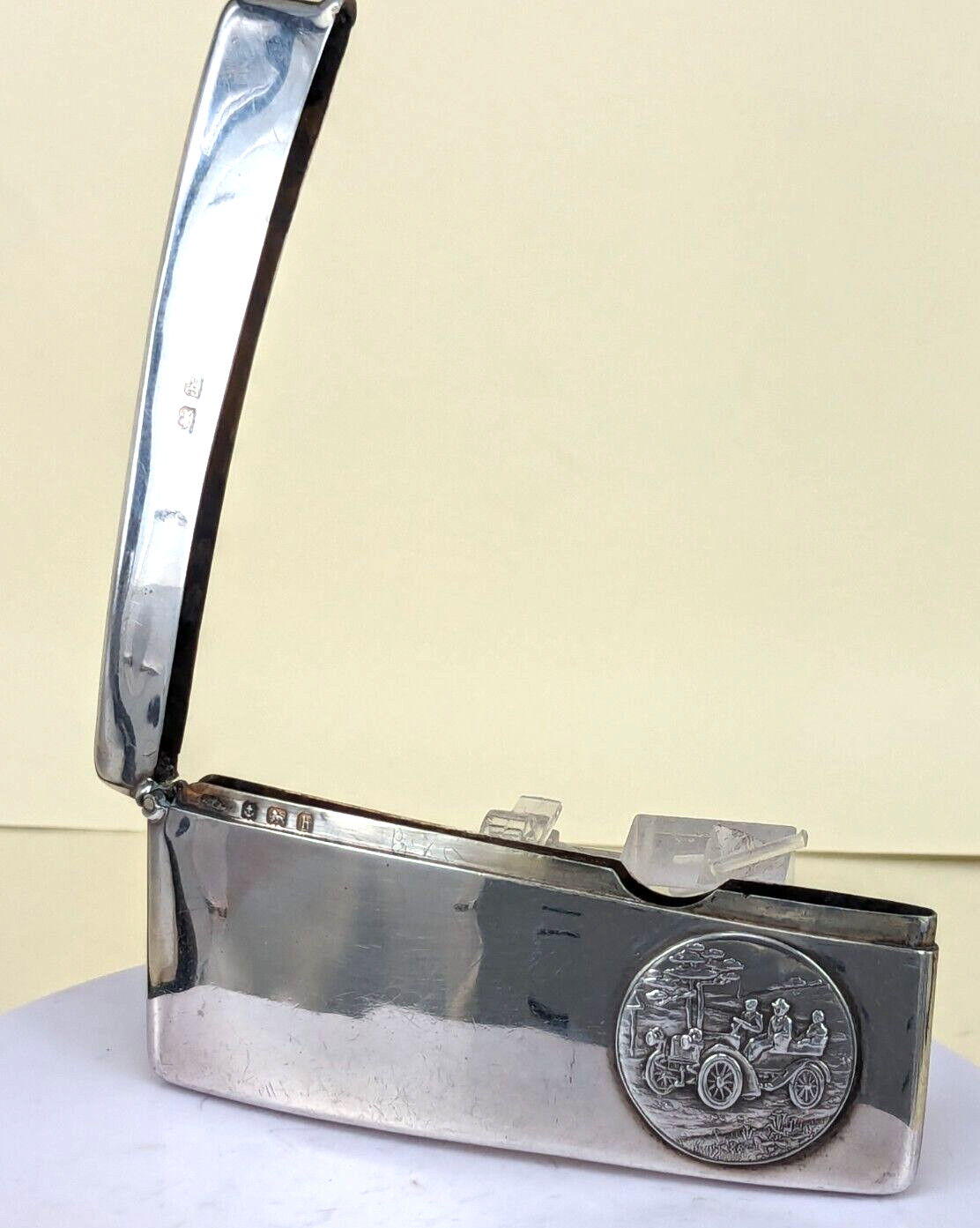 1907 Solid silver card case with automobile vintage car theme by James Fenton