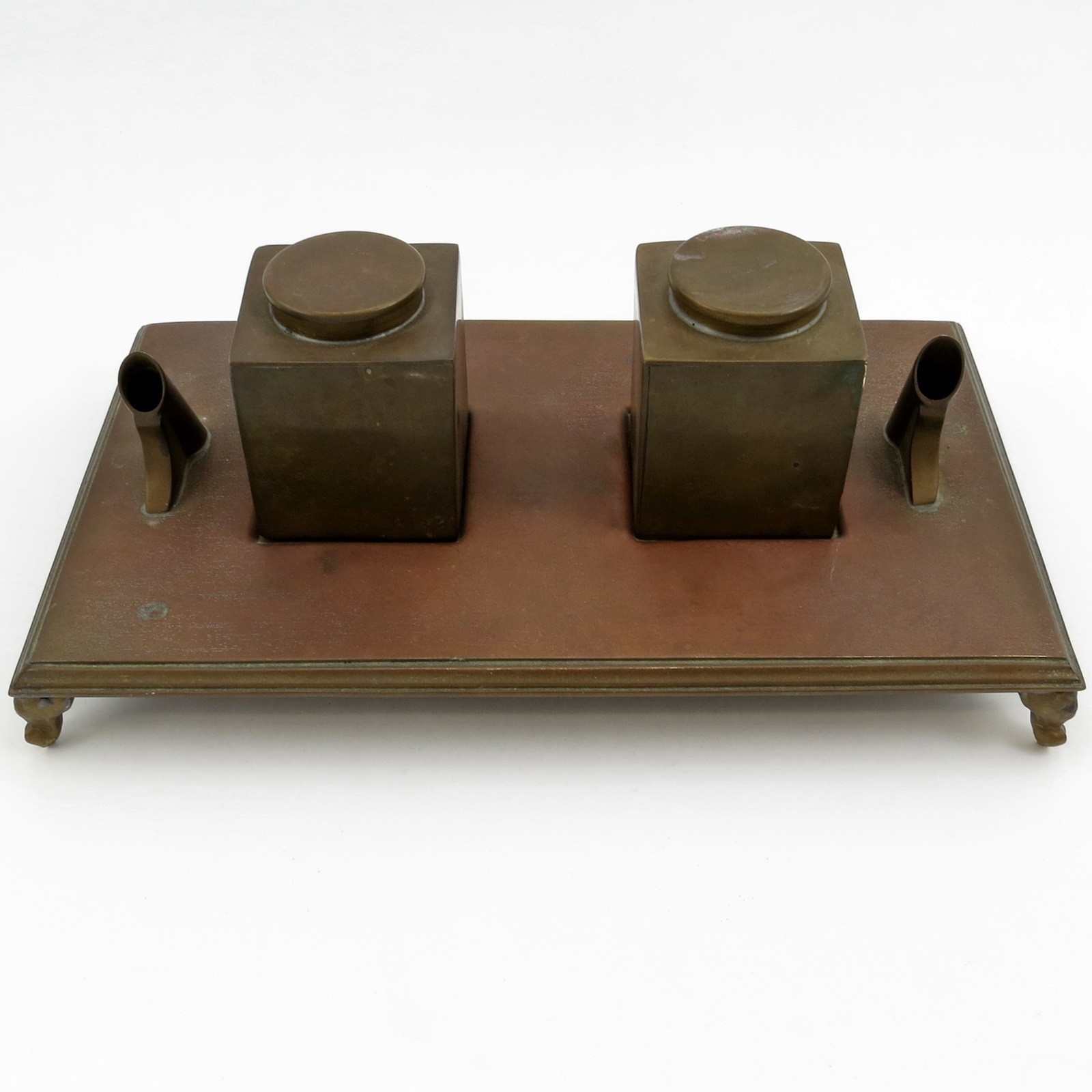 SARREID ALMAZAN ART DECO Vintage BRASS INKWELL WRITING SET Patina Bevel Spain