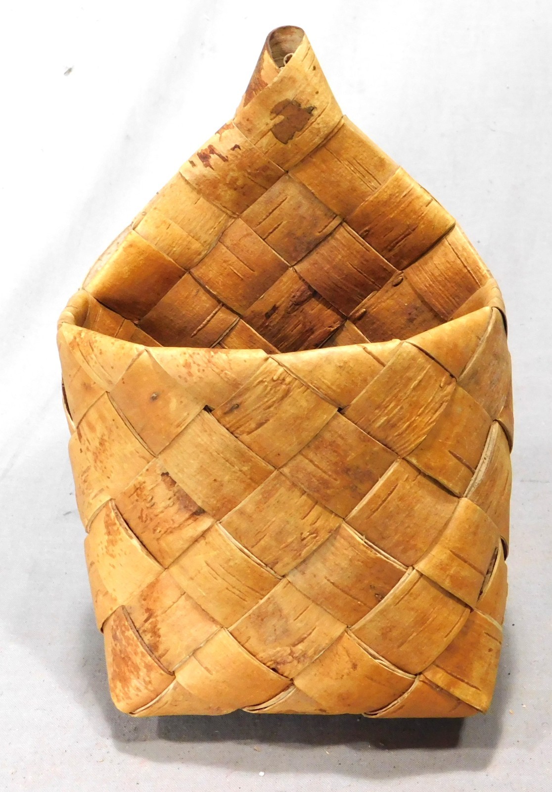 Antique Scandinavian Birch Bark Basket Folk Art Woven Wall Pocket Sweden Finnish
