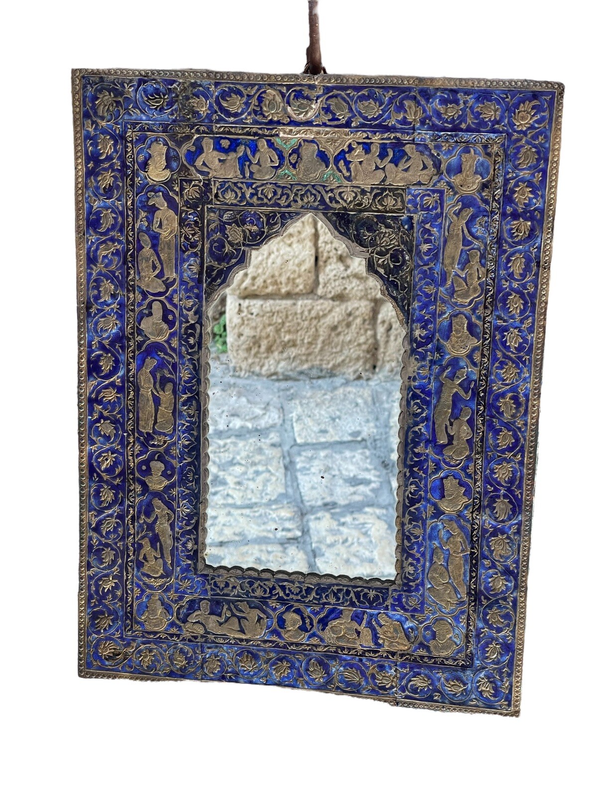 Old persian silver & emanel mirror hand mirror 43.5/32cm make up mirror