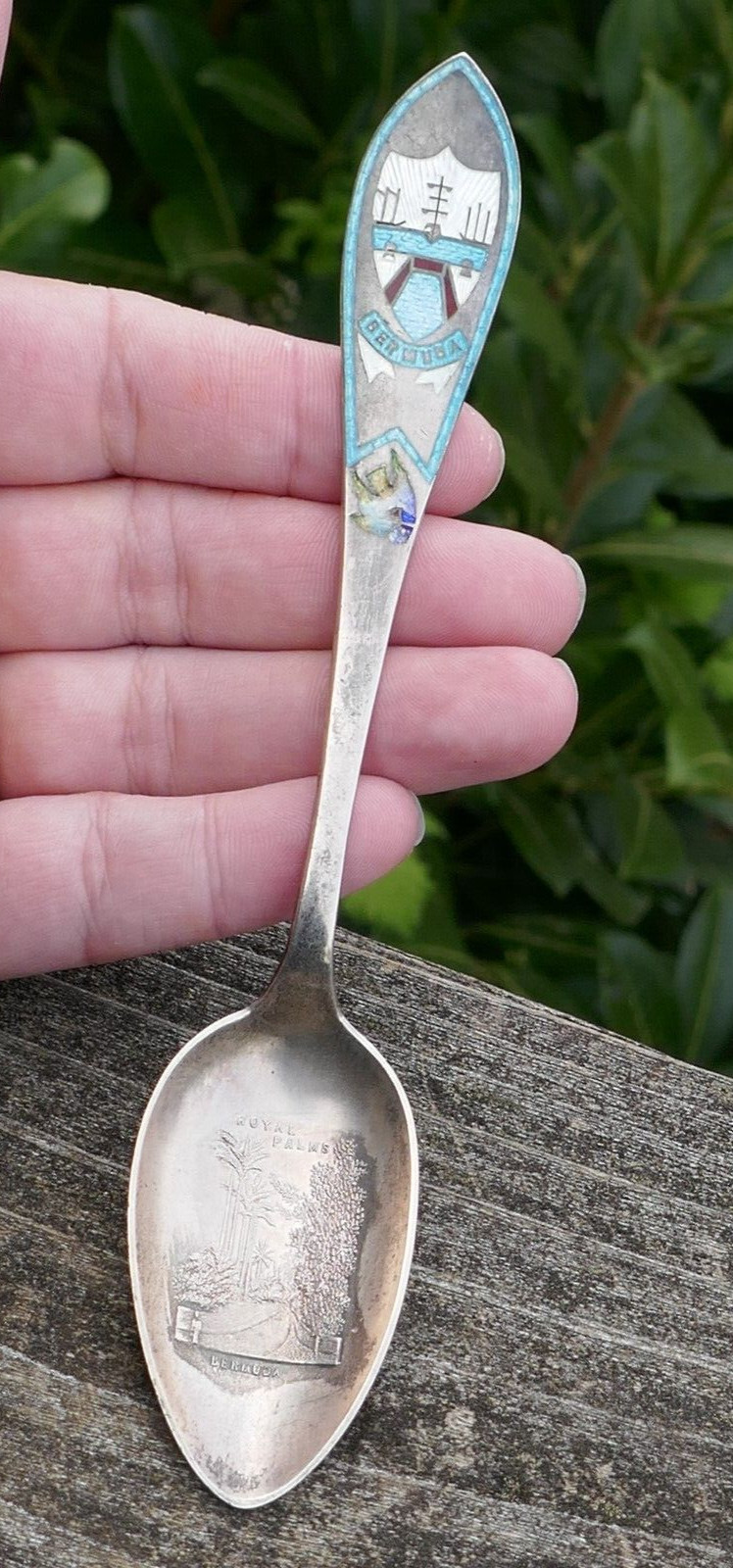 Antique Sterling Silver Royal Palms – Bermuda Enameled Souvenir Spoon