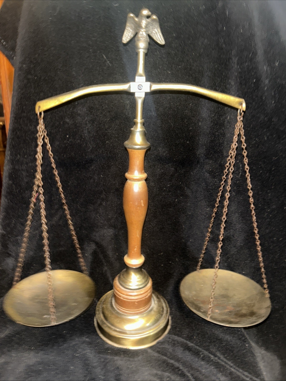 Vtg Scales of Justice Eagle Brass Wood & Metal MCM Antique Brass Tone Balance