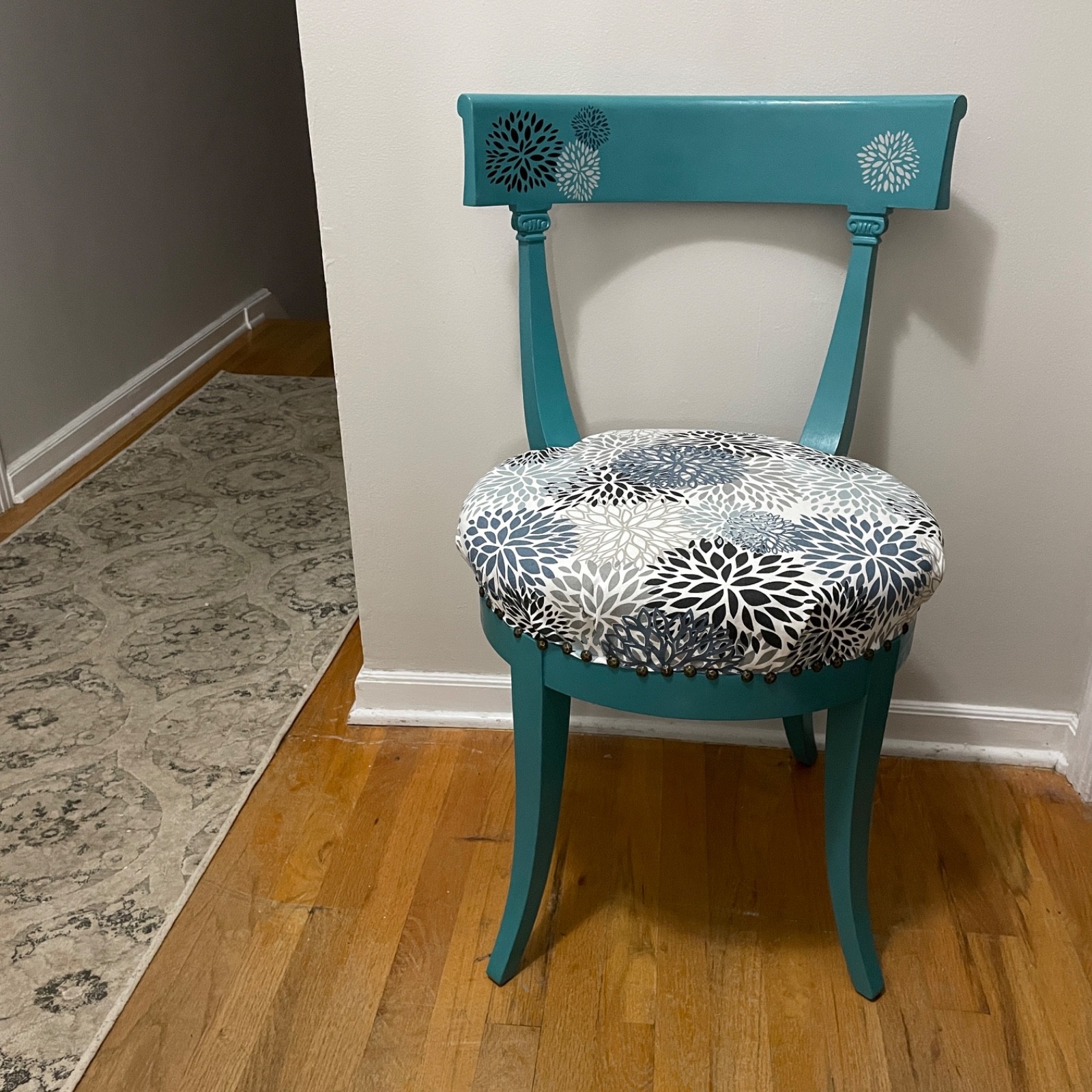 Vintage upcycled teal chair | Hand-painted eclectic floral design | One-of-a-kin