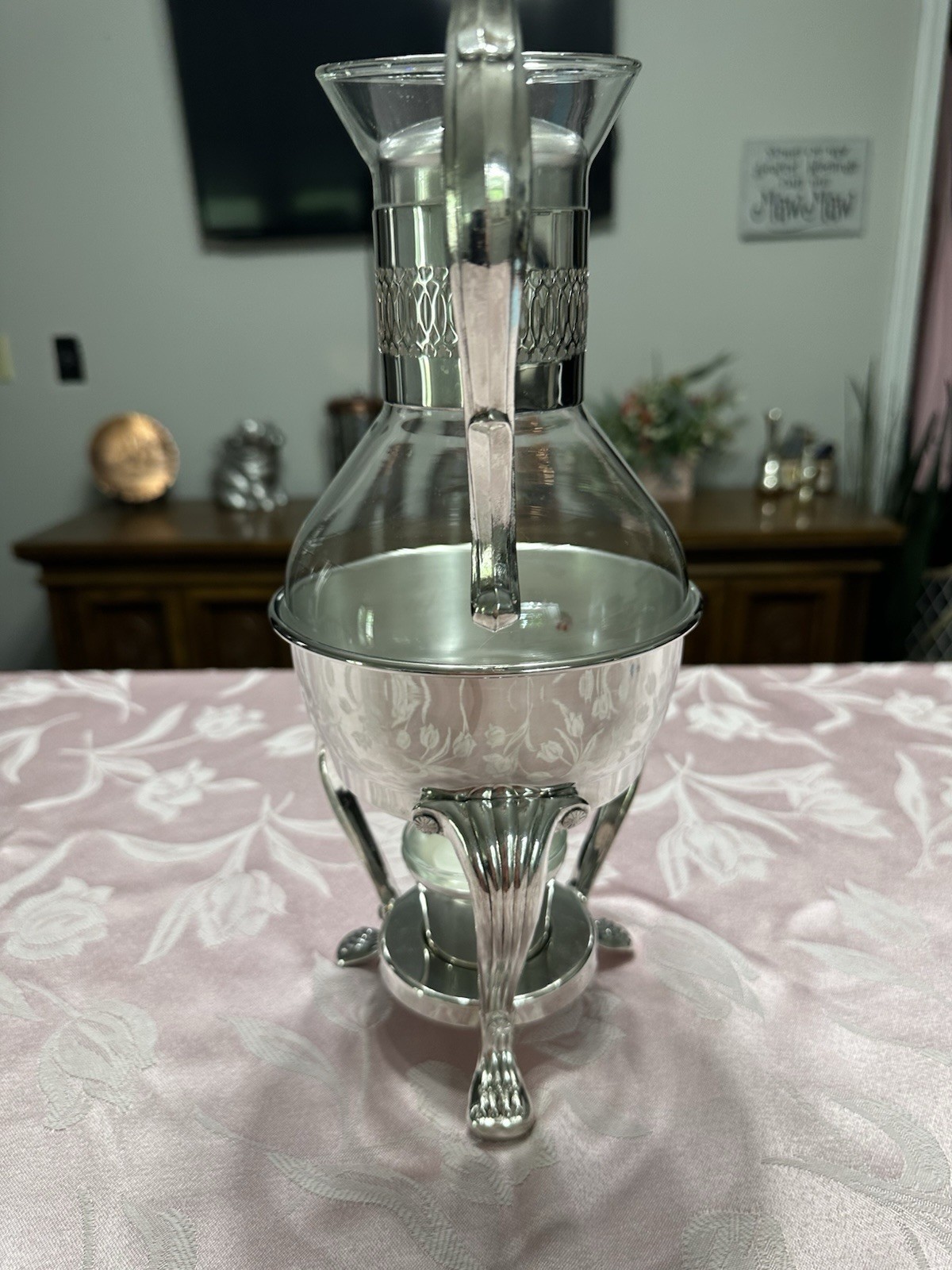 Vtg FB Rogers Silver Plate Coffee Carafe Pot w/ Candle Warmer Base Glass 48oz