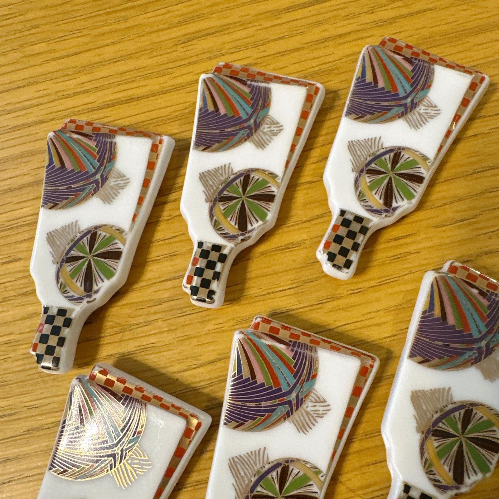 Japanese Mino Ware Ceramic Chopstick Rest Hagoita Battledore Shape Ball 6pc Set