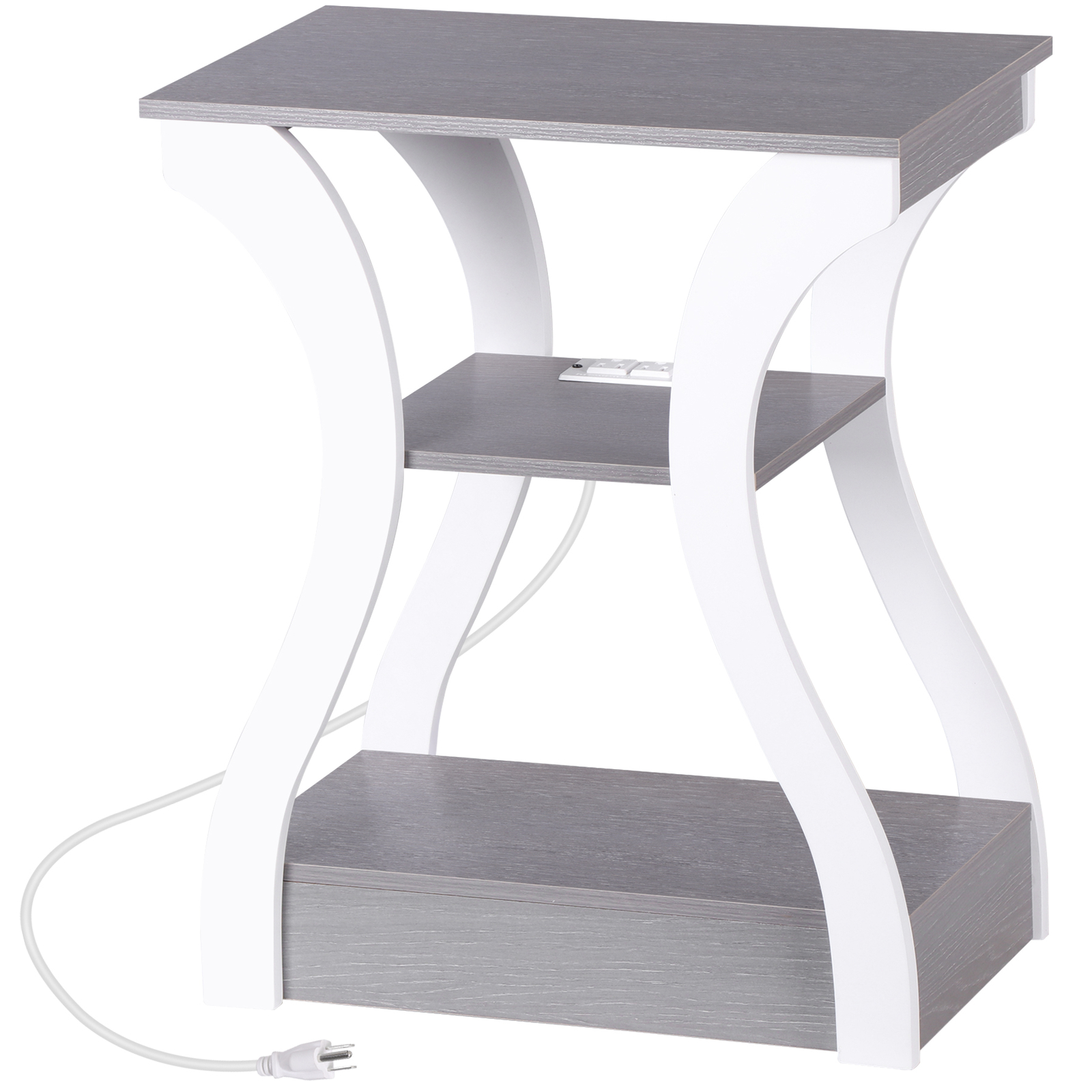 End Tables with Charging Station Side Table with USB Ports & Outlets Grey+White
