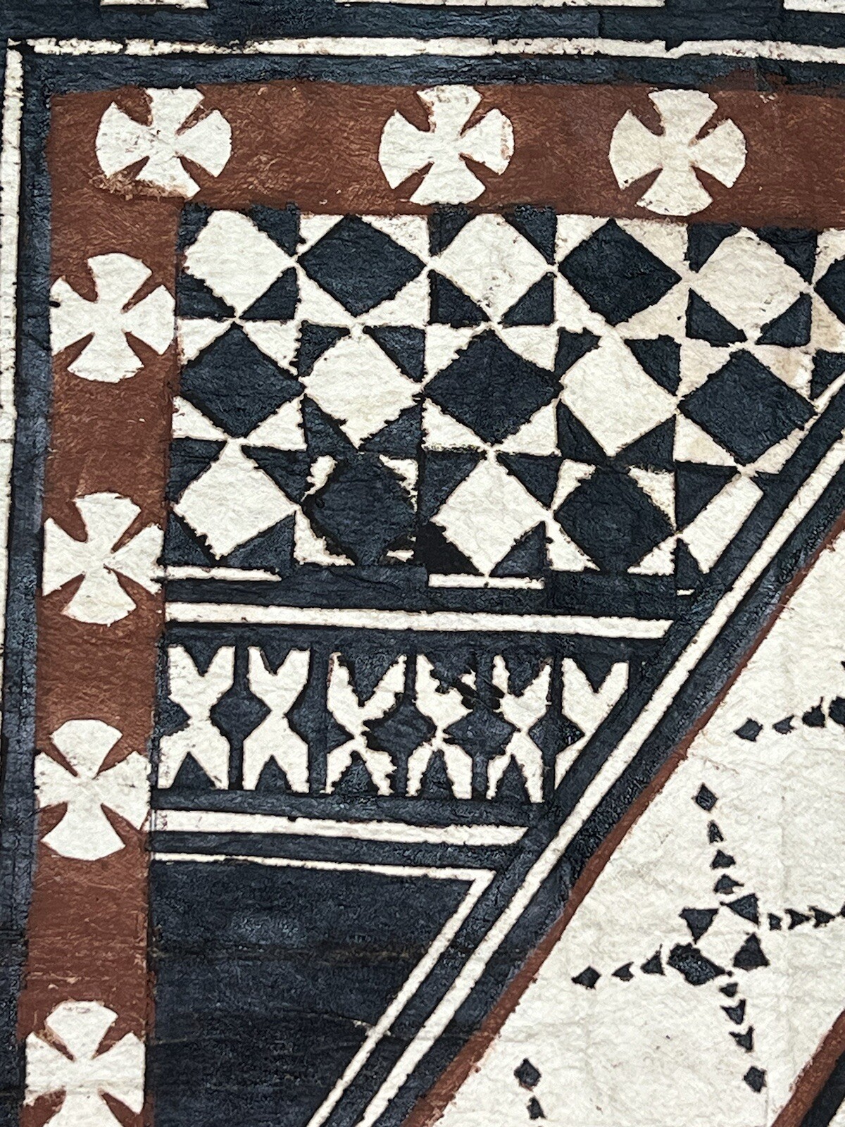 Pacific Islands Samoa Tuvalu Polychrome Bark cloth Floor Mat 20th C small #3