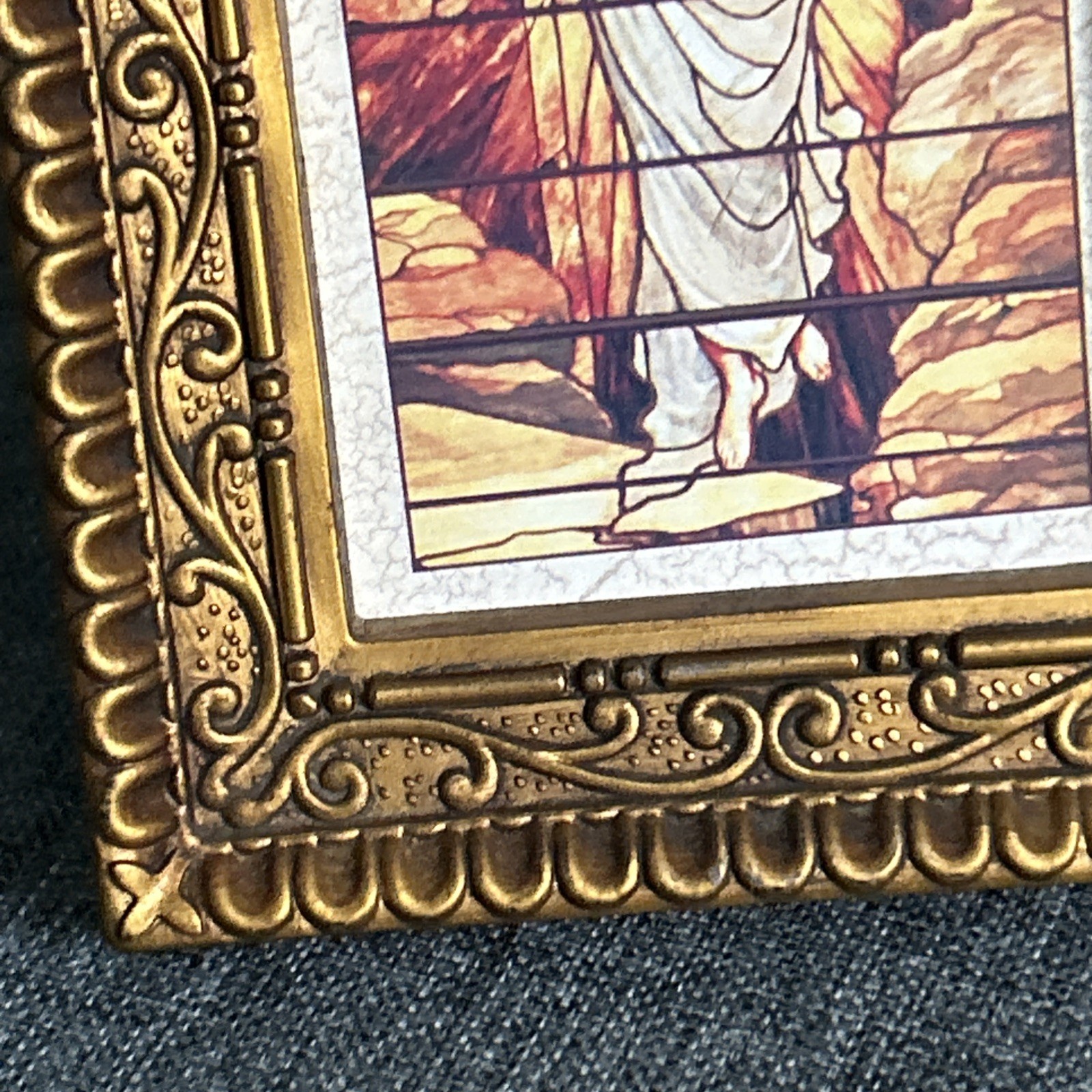 Vintage Plastic MCM Stained Glass Look Jesus Ascension Free Standing/Wall Hang