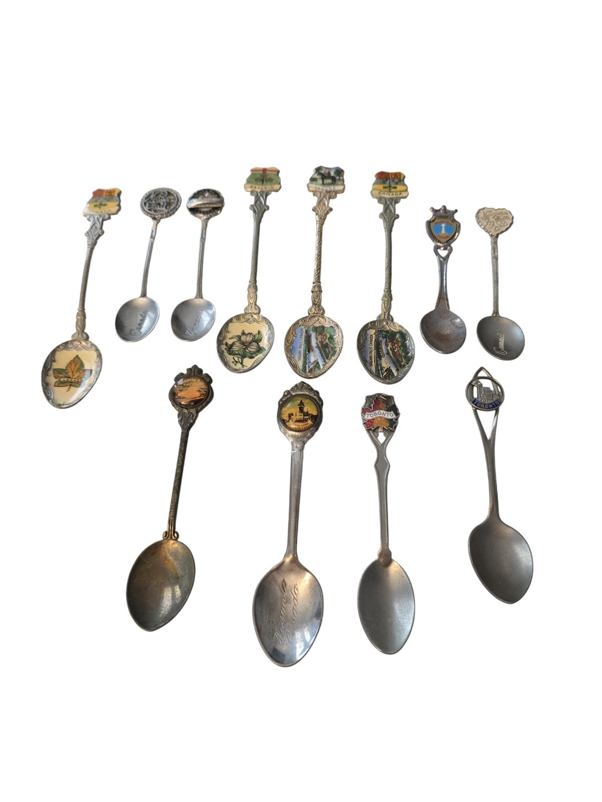 Vintage Lot of 12 Souvenir Silver Plated Metal Canada Spoons Various Sizes READ