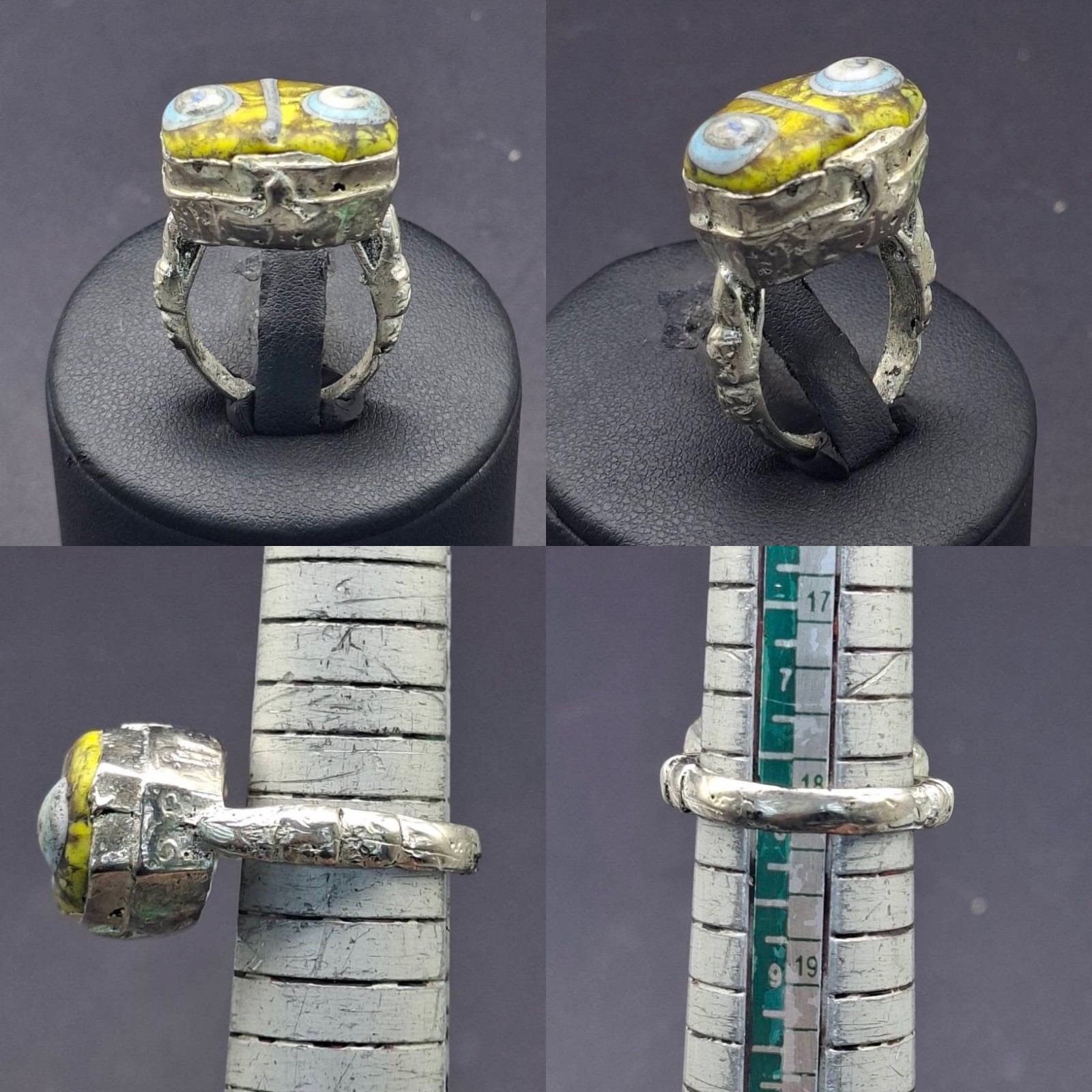 Beautiful Ring Featuring An Ancient Gabree Eye Mosaic Glass Design Set In Bronze