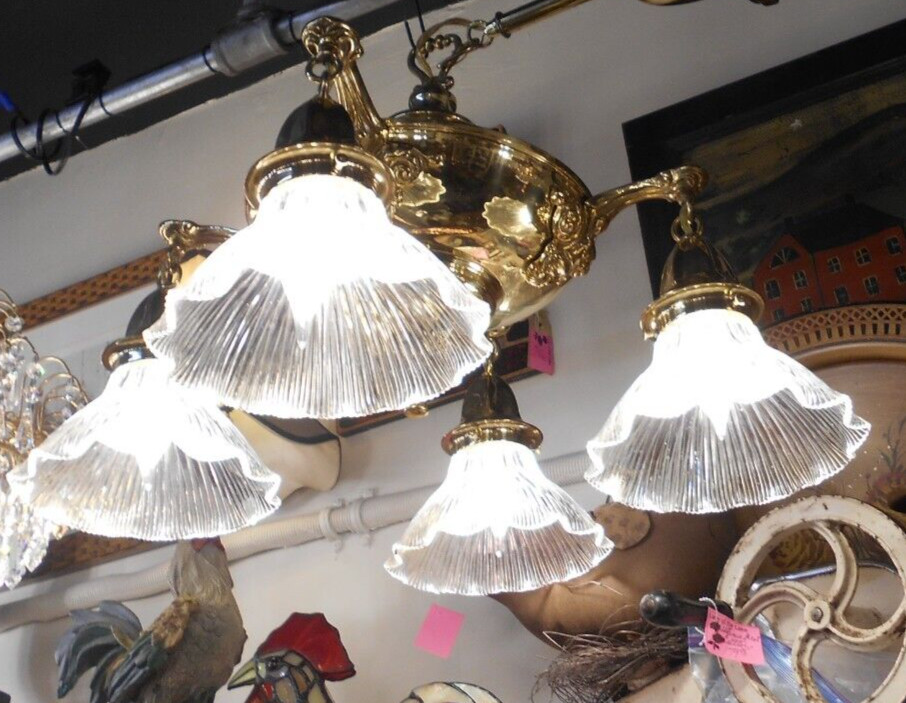 Vintage ElegantMinka Lavery Bright Brass Ceiling Fixture 24″ Tall
