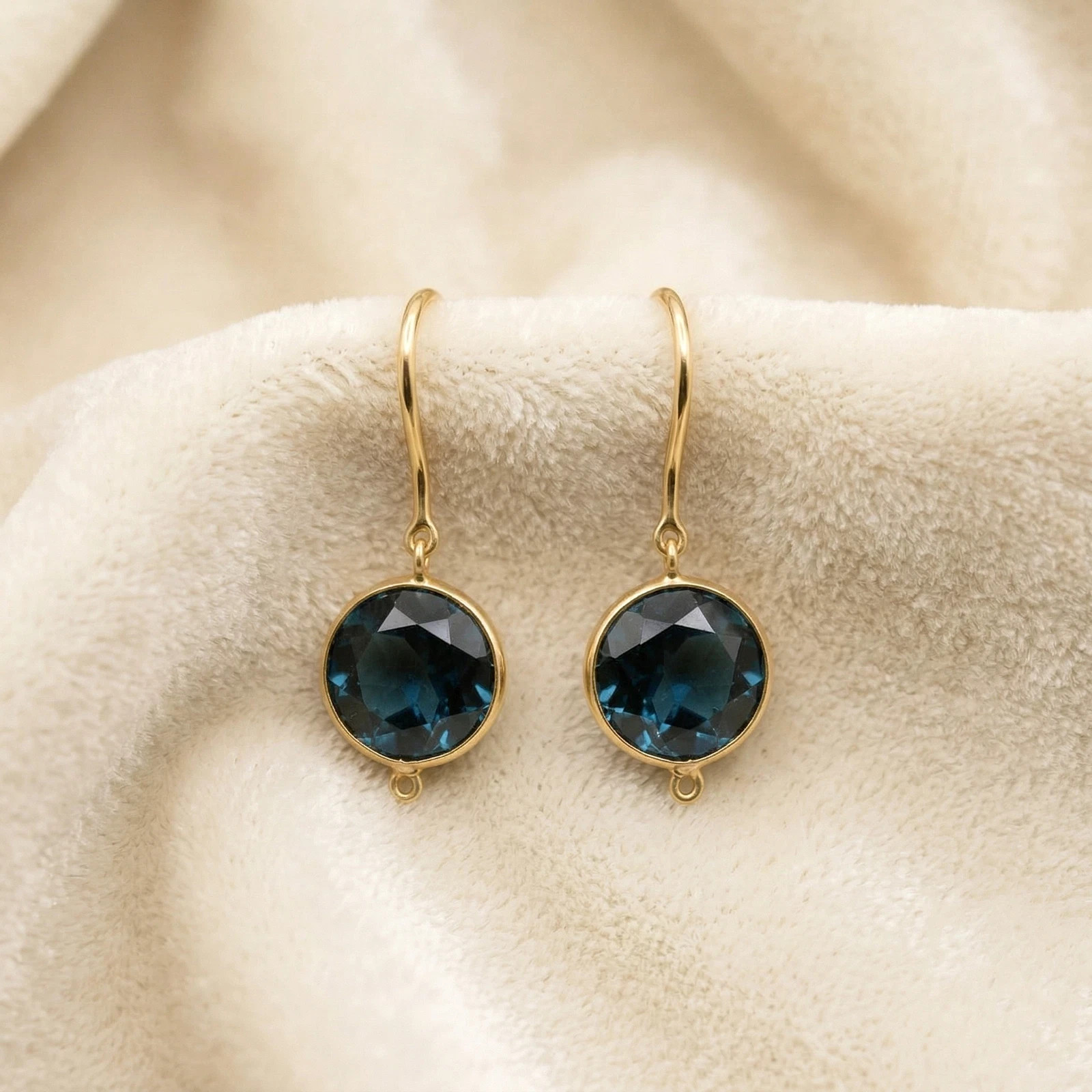 1Ct Round Cut Lab Created Blue Topaz Women Drop Earrings 14k Yellow Gold Plated