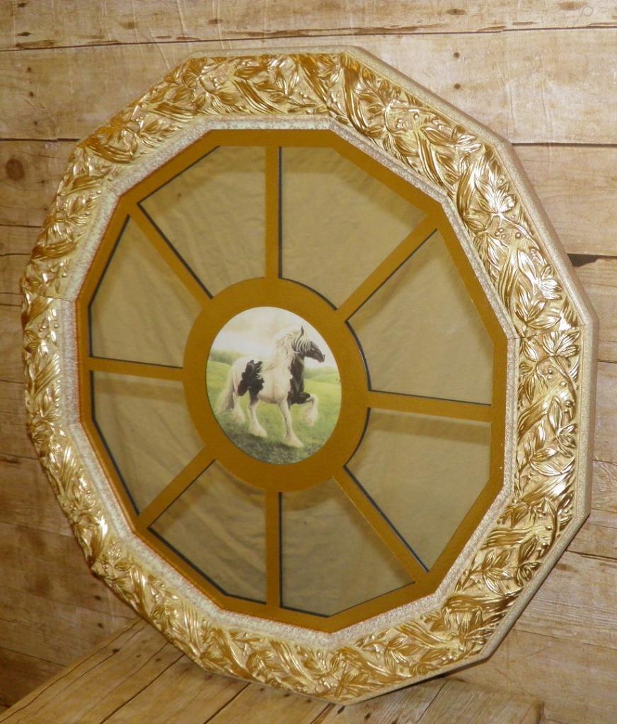 Vintage Wall Mounted 12 Sided Traveller Mirror – Gilt Floral Frame & Irish Cob